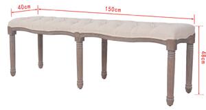 VidaXL krémfehér, vászon és tömör fa pad 150 x 40 x 48 cm