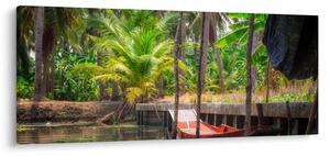 Kép - Fából készült hajó a csatornán, Thaiföld (120x50 cm)