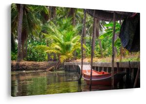 Kép - Fából készült hajó a csatornán, Thaiföld (90x60 cm)