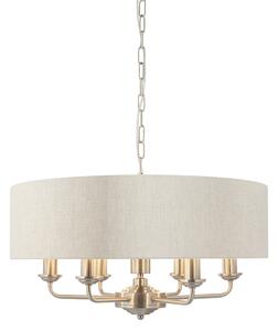 ENDON Highclere Highclere 6lt Pendant Brushed chrome plate & natural linen 6 x 40W E14 candle - ED-94357