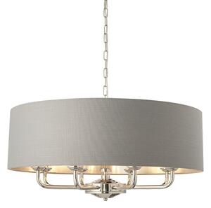 ENDON Highclere Highclere 8lt Pendant Bright nickel plate & charcoal fabric 8 x 40W E14 candle - ED-94415