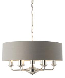 ENDON Highclere Highclere 6lt Pendant Bright nickel plate & charcoal fabric 6 x 40W E14 candle - ED-94373