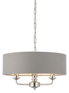 ENDON Highclere Highclere 3lt Pendant Bright nickel plate & charcoal fabric 3 x 40W E14 candle - ED-94377