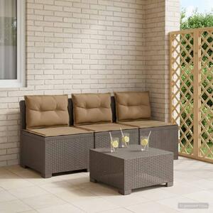3-Fős Kerti Kanapé Párnákkal Rattan Hatással PP Világosszürke