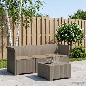 3-Fős Kerti Kanapé Párnákkal Rattan Hatással PP Világosszürke