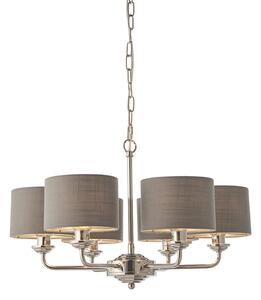 ENDON Highclere Highclere 6lt Pendant Bright nickel plate & charcoal fabric 6 x 28W E14 Eco golf - ED-94381