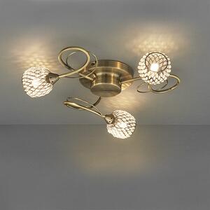 ENDON Aherne Aherne 3lt Semi flush Antique brass plate with clear glass & antique brass wire 3 x 33W G9 clear capsule - ED-73758