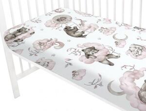 Baby Shop pamut,gumis lepedő 70*140 cm - felhőn alvó állatok rózsaszín