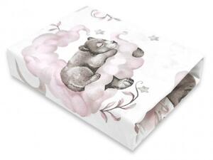 Baby Shop pamut,gumis lepedő 70*140 cm - felhőn alvó állatok rózsaszín