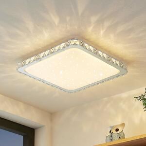 Lindby LED mennyezeti lámpa Lorand, kristályok, CCT, távirányító, dimmelhető, Fehér / opál, Nappali / Étkező, Műanyag, Modern