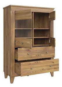 Könyvespolc Lirmora 118, Ajtókkal, Zárt, Fiókokkal, Edzett üveg, Laminált forgácslap, 151x102x47cm, Világos arany vörösfenyő