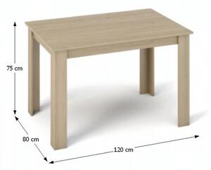 KONDELA Étkezőasztal, tölgy sonoma, 120x80 cm, KRAZ