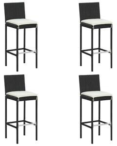 4 db fekete polyrattan kerti bárszék párnával
