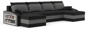 SPARTAN U alakú kinyitható kanapé polccal Fekete-fehér