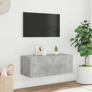 Betonszürke falra szerelhető TV-szekrény LED-del 80x35x31 cm