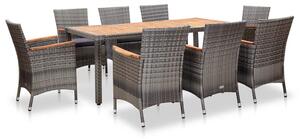 9 részes szürke polyrattan kerti étkezőszett párnákkal