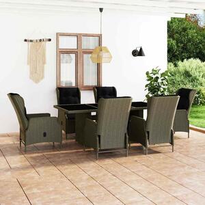7 részes barna kültéri polyrattan étkezőszett párnákkal
