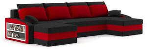 SPARTAN U alakú kinyitható kanapé két puffal, polccal Fekete /piros