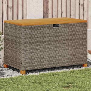 Szürke polyrattan és akácfa kerti tárolóláda 110 x 55 x 63 cm