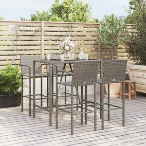 5 részes szürke polyrattan kerti bárszett