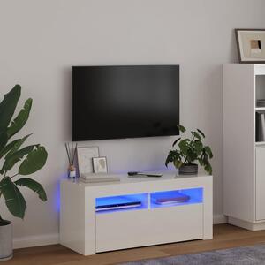 Magasfényű fehér TV-szekrény LED lámpákkal 90x35x40 cm
