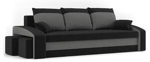 HEWLET kinyitható kanapé két puffal Szürke / fekete
