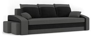 HEWLET kinyitható kanapé két puffal Szürke / fekete
