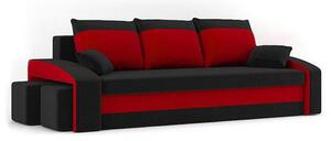 HEWLET kinyitható kanapé két puffal Fekete /piros