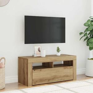 Kézműves tölgy szerelt fa TV-szekrény LED-ekkel 90x35x40 cm