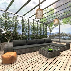 8 részes szürke polyrattan kerti bútorszett párnákkal