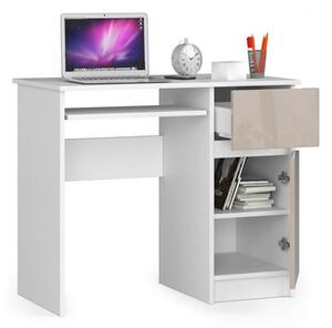 PIKSEL Számítógép asztal (fehér/fényes cappuccino, jobb oldali kivitel)