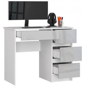A7 Számítógép asztal (fehér/fényes metál, jobb oldali kivitel)
