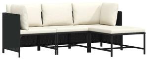 4 részes fekete polyrattan kerti kanapészett párnákkal