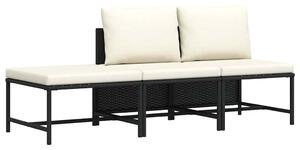 3 részes fekete polyrattan kerti ülőgarnitúra párnával