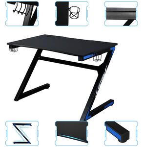 Gamer asztal, 115x70x76cm - fekete, kék