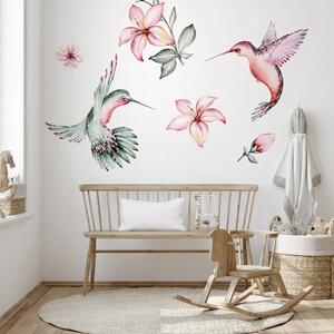Gyerekszoba falmatrica - Repülő kolibrik virágokkal