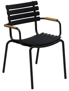 Fekete műanyag kerti szék HOUE ReClips bambusz karfával