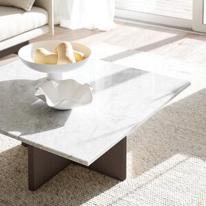Fehér márvány dohányzóasztal ROWICO BROOKSVILLE 90 x 90 cm barna talppal
