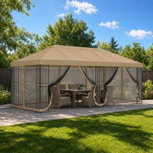Oldalfalas pavilon 6 x 3 m Bézs Poliészter és acél 190 gsm
