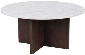 Fehér márvány dohányzóasztal ROWICO BROOKSVILLE 90 cm barna talppal