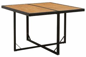 Fekete polyrattan és tömör akácfa kerti asztal 109x107x74 cm