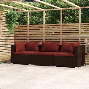 3 személyes barna polyrattan kanapé párnákkal