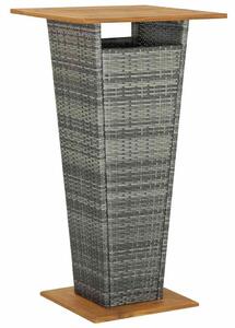 Szürke polyrattan és tömör akácfa bárasztal 60 x 60 x 110 cm