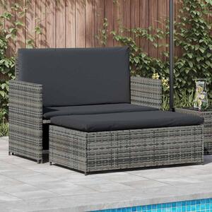 2-részes szürke polyrattan kerti bútorszett párnákkal