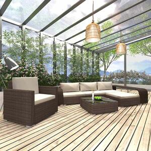 8 részes barna polyrattan kerti bútorszett párnákkal