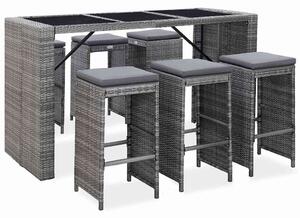 7 darabos szürke polyrattan kerti bárszett párnákkal