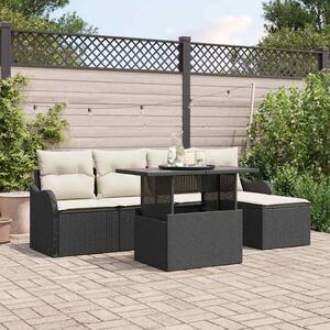 Kültéri Ülőgarnitúra 6 db Fekete Poli rattan