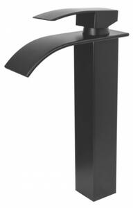 Elva magasított mosdó csaptelep vízesés alakú vízsugárral fekete, beépíthető