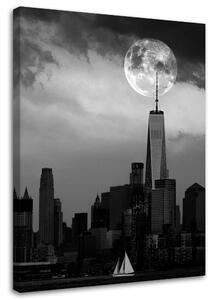 Gario Vászonkép Telihold az 1 World Trade Center felett, fekete-fehérben - Dmitry Belov Méret: 40 x 60 cm