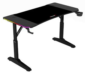 Pevný herní stůl 120x60cm, RGB LED, výběr výšky, melamin, carbon, LT-H1212 BK